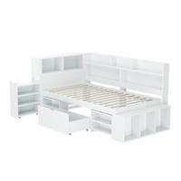 KINDERBETT 90/200 cm Weiß mit Schubladen und Stauschrank aus Sperrholz mit Lattenrost - Weiß, Holzwerkstoff (90/200cm) - OKWISH