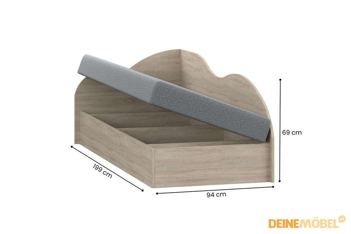 JUGENDBETT MIKI 90/200 cm in Eiche Sonoma/Grau - Eichefarben/Grau, Holzwerkstoff (90/200cm) - Deine Möbel 24