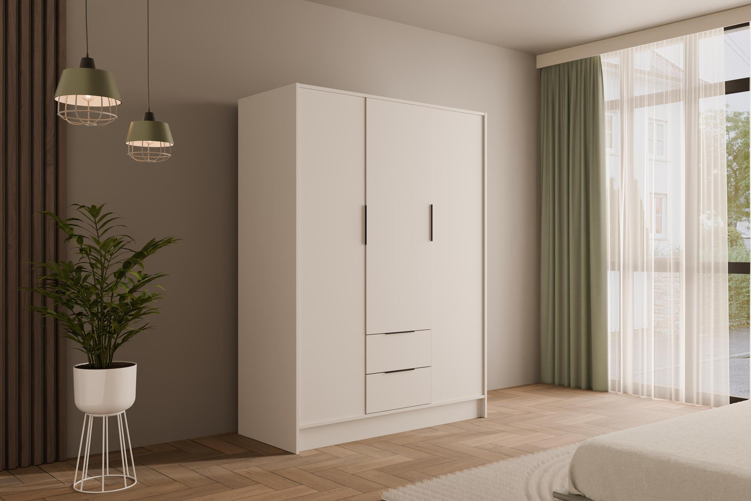 KLEIDERSCHRANK mit Flügeltüren KOLIN 150x200cm Weiß / Weiß - Weiß, Holzwerkstoff (150/200/51cm) - ALTDECOR