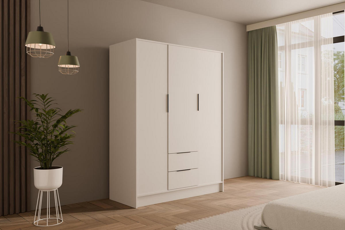 KLEIDERSCHRANK mit Flügeltüren KOLIN 150x200cm Weiß / Weiß - Weiß, Holzwerkstoff (150/200/51cm) - ALTDECOR