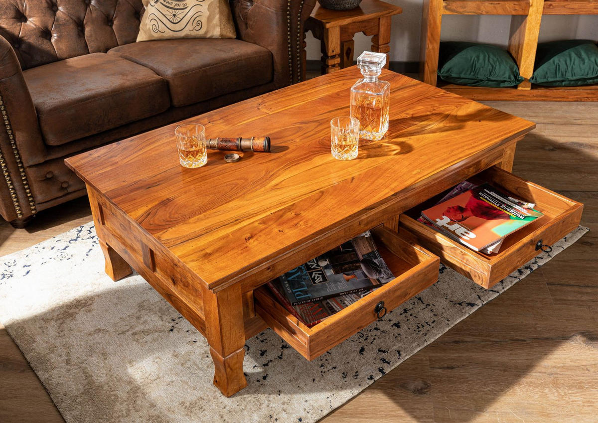 COUCHTISCH Akazie 120x75x40 honig lackiert OXFORD #0445 - Braun, Holzwerkstoff (75/120/40cm)