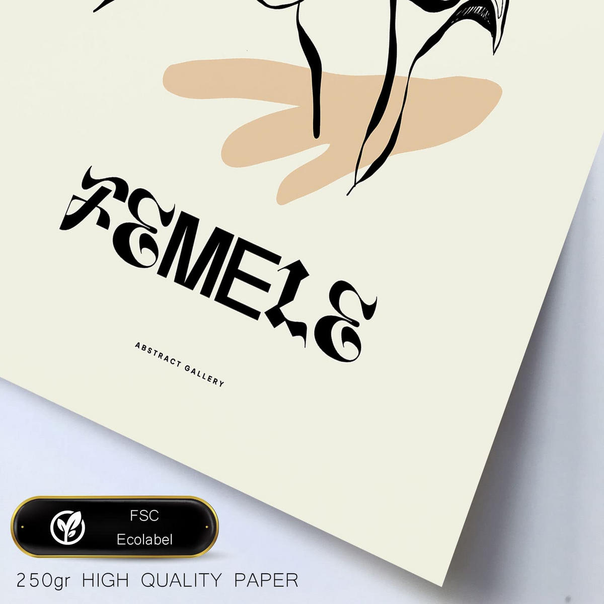POSTER Set Mit 6 Schwarze Tinte Weiblichkeit Größe A3 & A4 Rahmen aus hellem Holz - Beige, Papier (29.7/1cm) - Nacnic