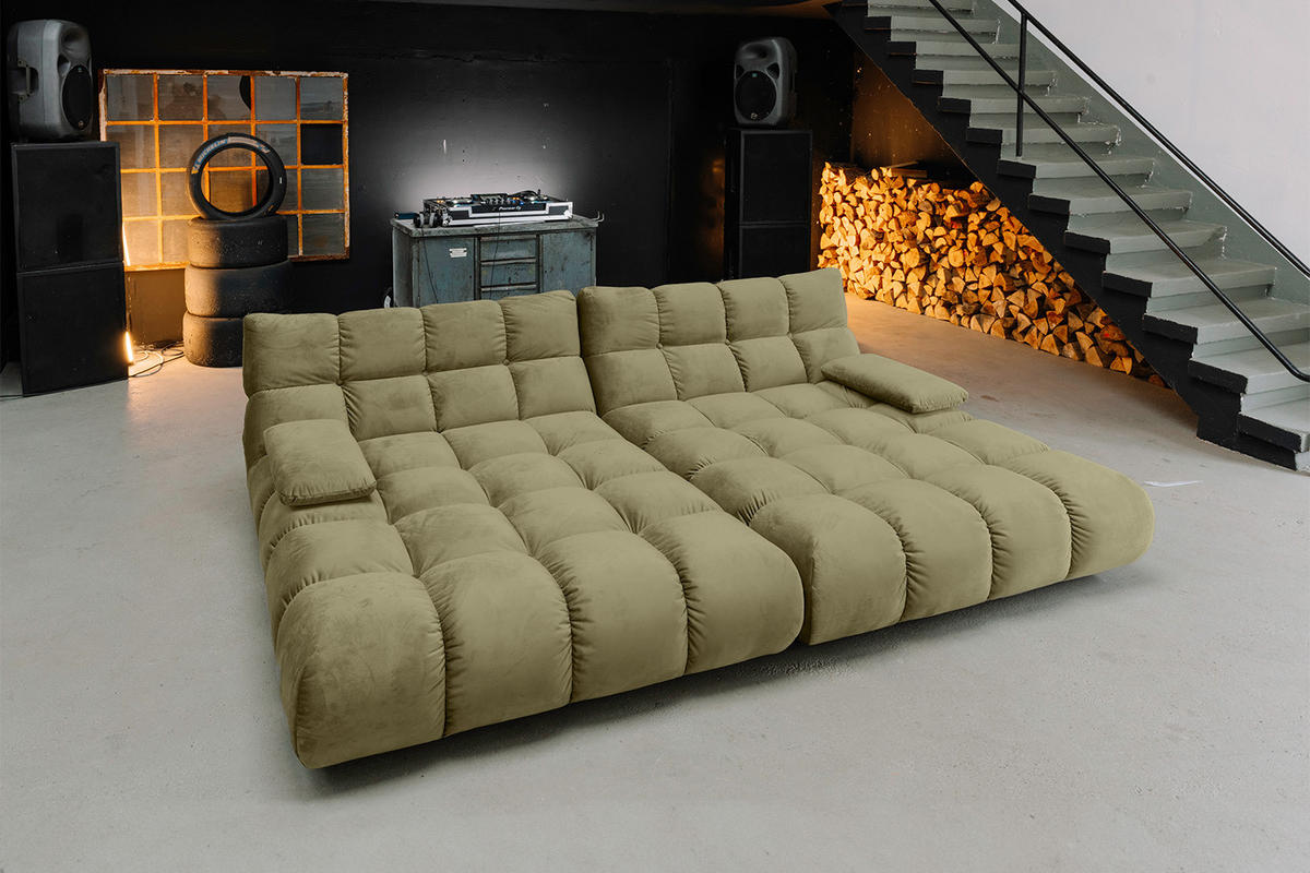 BIG SOFA VIVIEN Grün Velvet - Schwarz/Olivgrün, Kunststoff/Textil (296/85/178cm) - KAWOLA