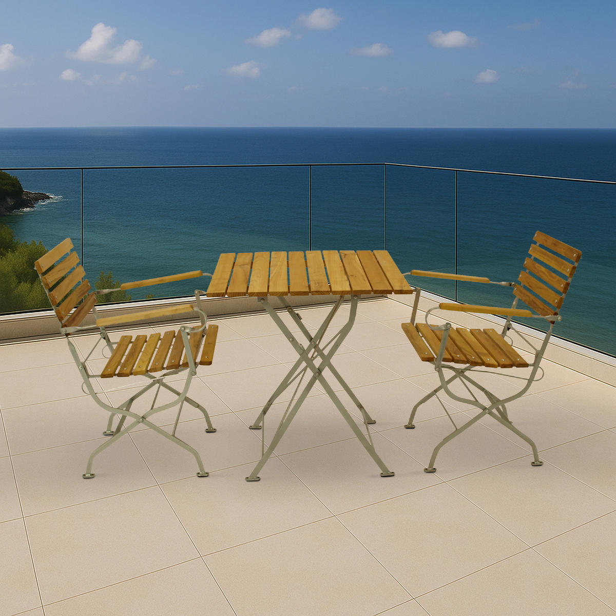 SITZGRUPPE Bad Belzig - 3-teilig, Gartenmöbel Set Flachstahl verzinkt hellgrau + Robinie - Grau, Holz - TPFGarden