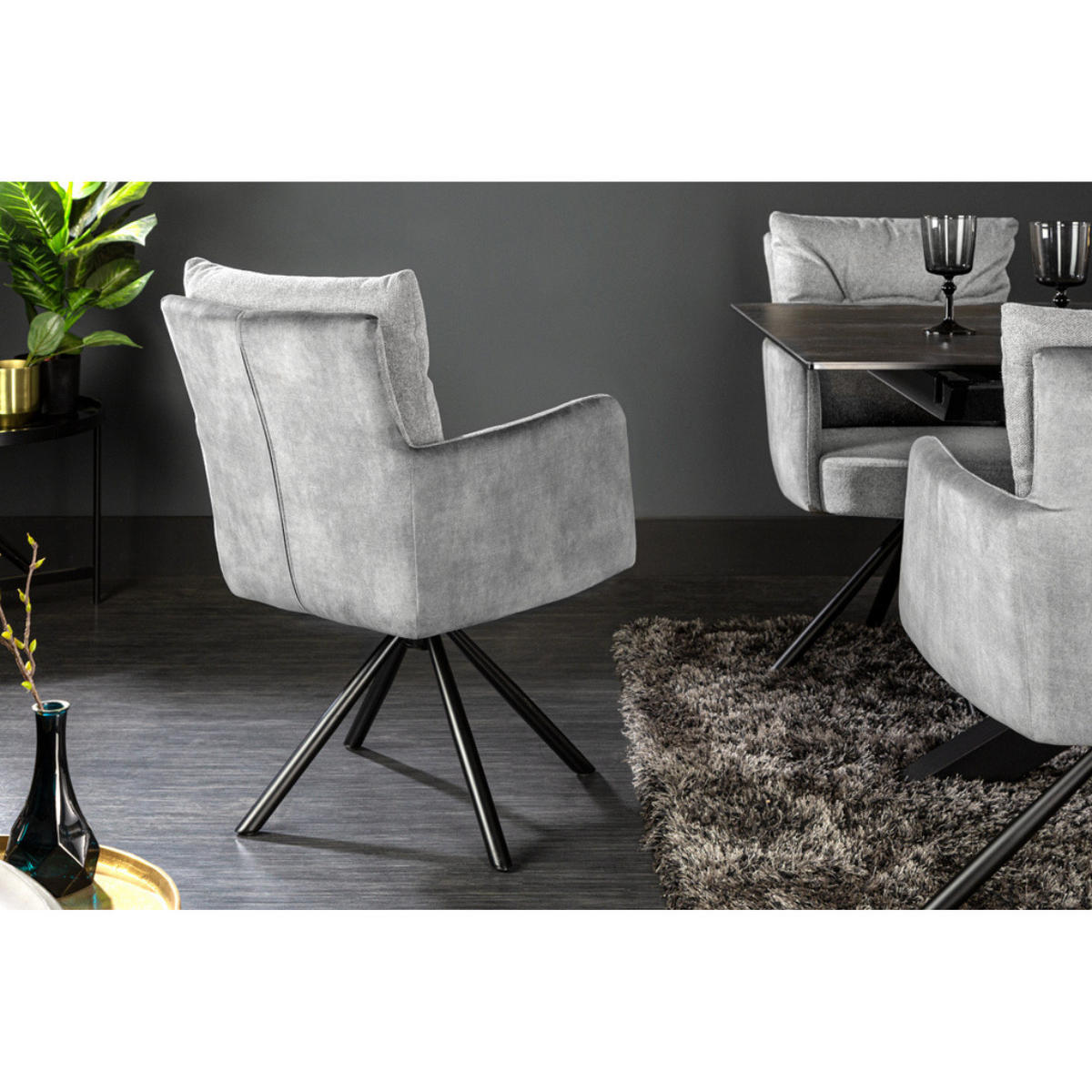 ARMLEHNSTUHL BIG GEORGE Samt, Strukturstoff Grau - Hellgrau, Textil (58/90/68cm) - riess-ambiente