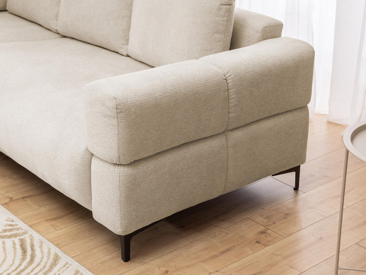 ECKSOFA Cardea in Bubble-Optik aus weichem Hellbeige Strukturstoff mit hohem Sitzkomfort - Ottomane links - Beige/Schwarz, Holz/Textil (170/230cm) - S-Style Möbel