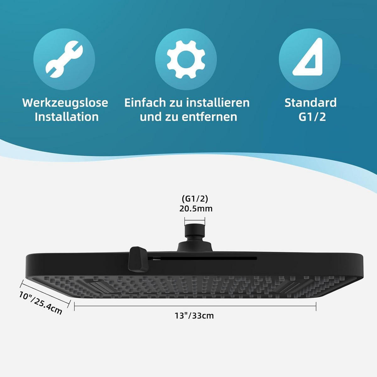 EINBAUDUSCHKOPF 13 Zoll Schwarz 5 Funktionen - Schwarz, Metall (25/12.7/33cm)