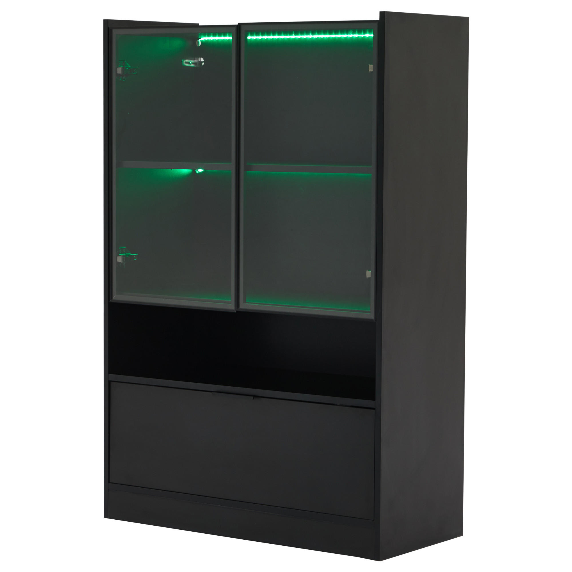 VITRINE 35/80/120 cm schwarz matt aus Spanplatte mit Glas und LED - Schwarz, Holzwerkstoff (80/120/35cm) - OKWISH