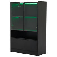 VITRINE 35/80/120 cm schwarz matt aus Spanplatte mit Glas und LED - Schwarz, Holzwerkstoff (80/120/35cm) - OKWISH