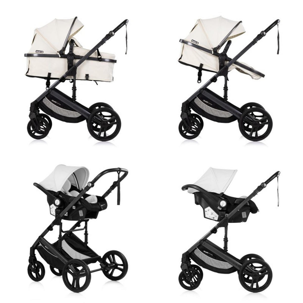 KOMBIKINDERWAGEN Amore 3 in 1 beige-schwarz Babyschale Adapter Wickeltasche Fußabdeckung - Beige, Metall (95/63/105cm) - Chipolino