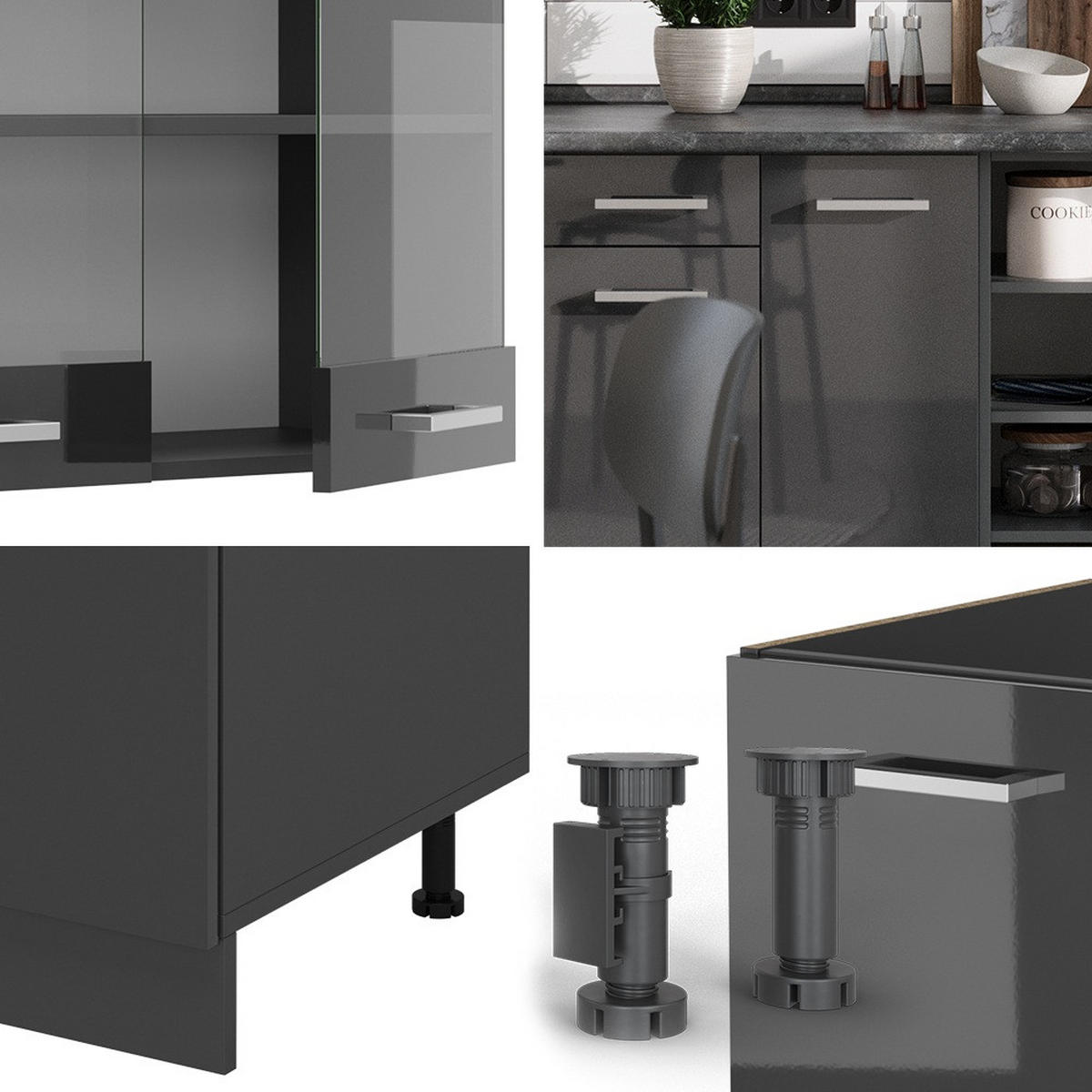 KUCHYŇSKÝ KOUT R-Line Antracit vysoký lesk/antracit - antracitová/vysoce lesklá černá, kompozitní dřevo (240/81.6/60cm) - Vicco