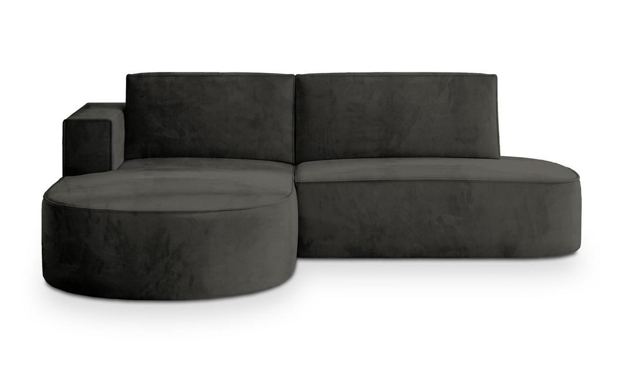 ECKSOFA CORTIO M L-S Schwarz Velours-Stoff mit Schlaffunktion - Schwarz, Holz (265/174cm) - MASSENO