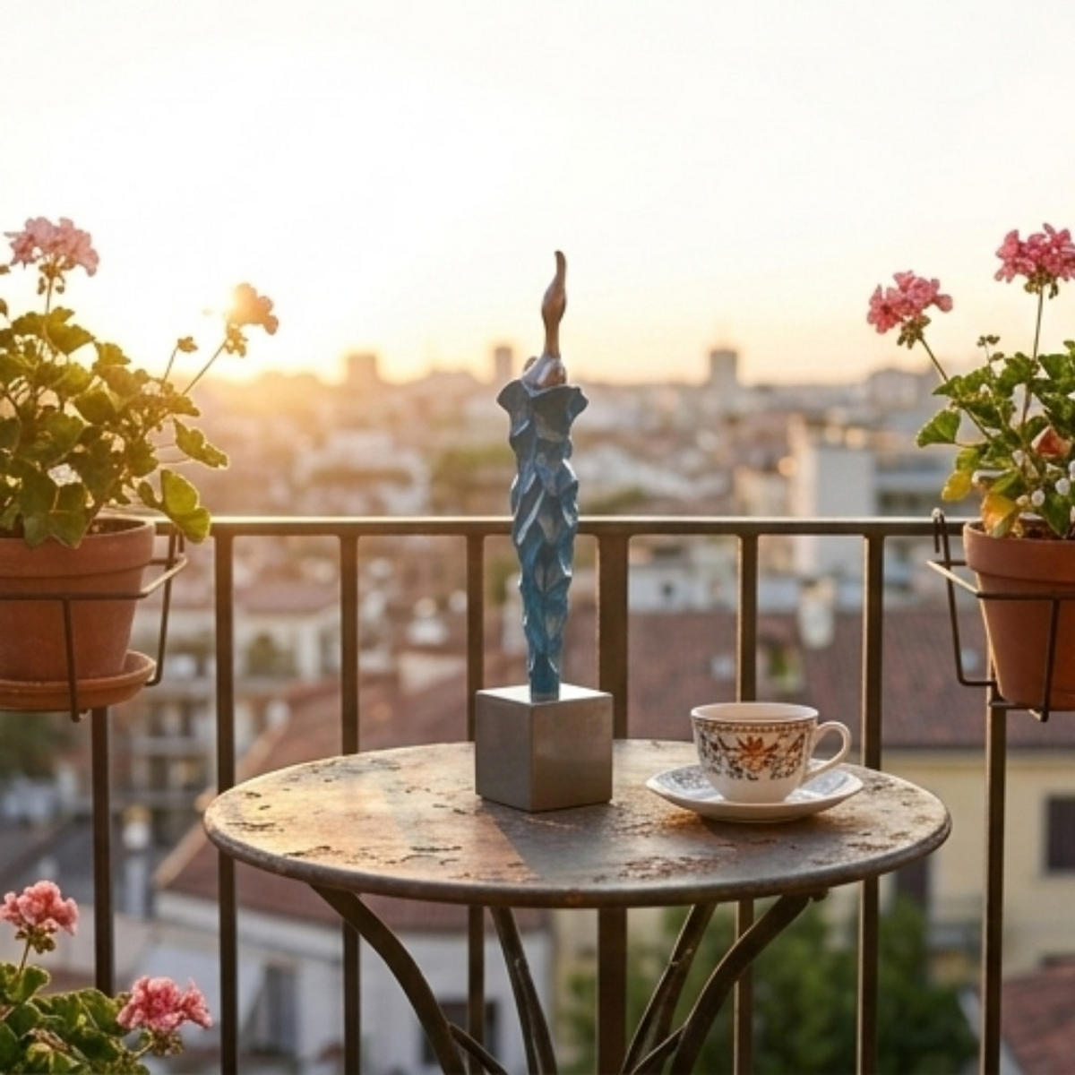 DEKO SKULPTUR African Lady Grau Blau - Grün, Keramik (12/54/12cm) - COCOMaison