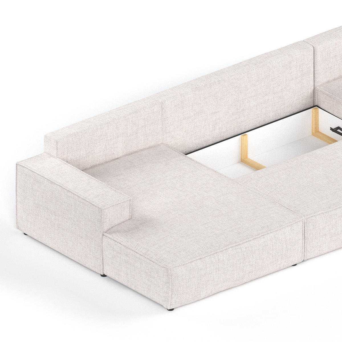 WOHNLANDSCHAFT NUBO mit Schlaffunktion Creme im Neve Stoff - Sandfarben/Schwarz, Holz/Holzwerkstoff (398/70/148cm) - AltaBeds