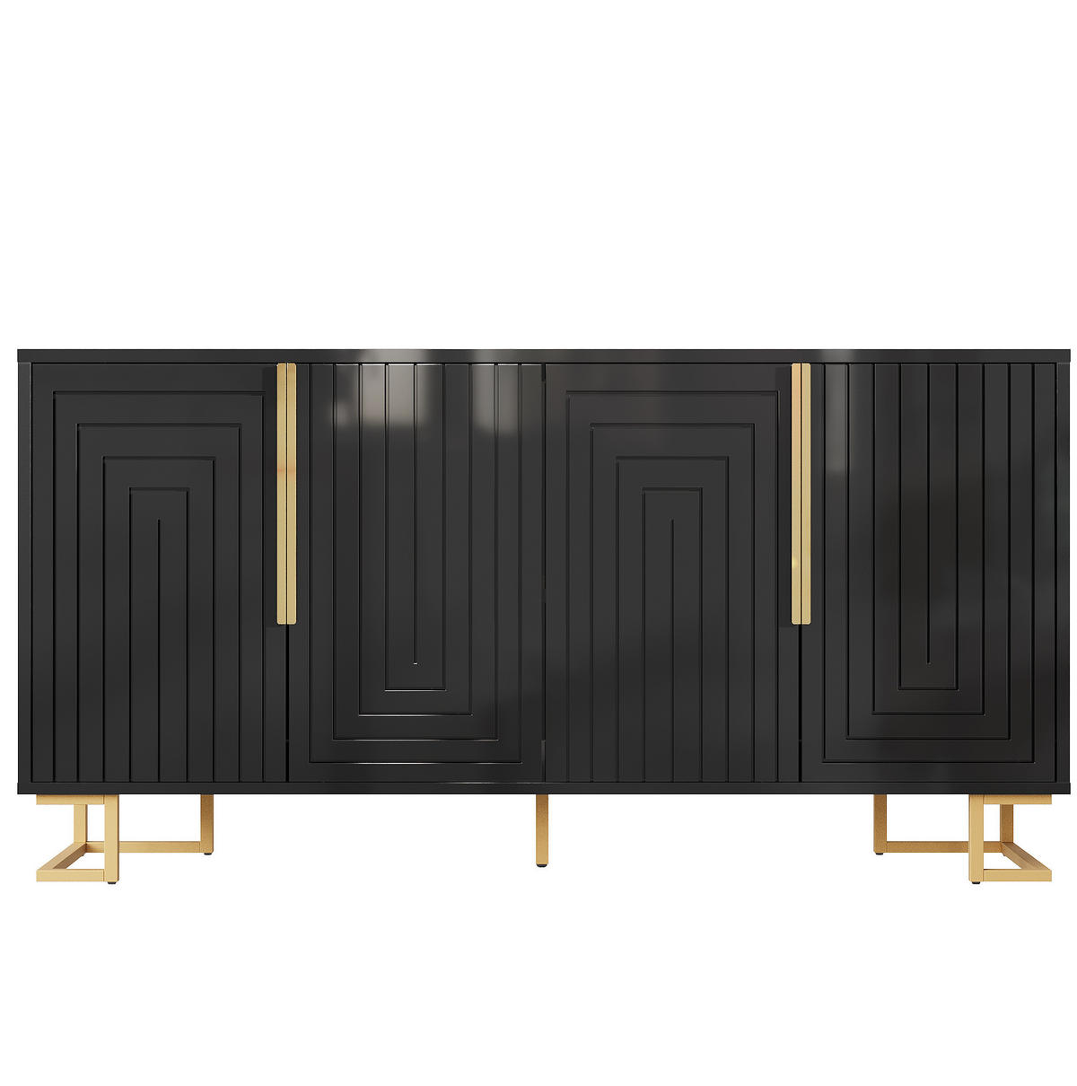 KOMODA 152/40/75 cm čierna s geometrickými dvierkami a kovovými nohami z MDF - čierna, kompozitné drevo (152/75/40cm) - OKWISH