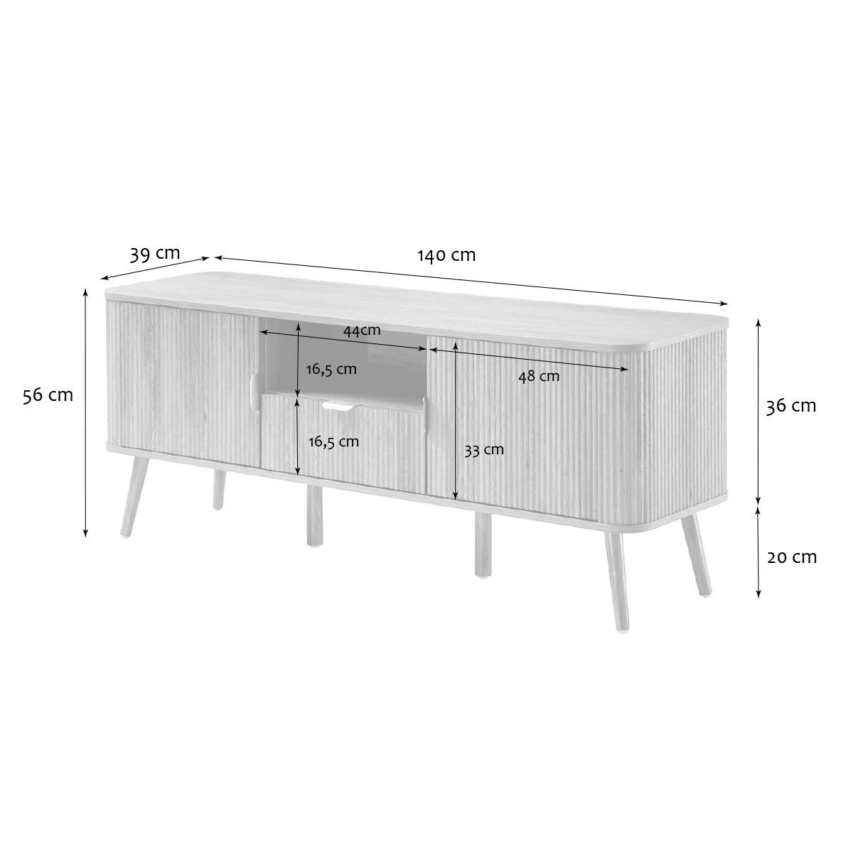 TV-MÖBEL 2 Türen Fronten gerundetem Lamelleneffekt 39/56/140 cm - Apfelbaumfarben, Holzwerkstoff (39/56/140cm) - Calicosy