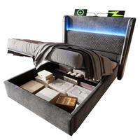 POLSTERBETT 90/200 cm mit LED-Beleuchtung, USB- und Type-C-Anschluss, hydraulischem Stauraum und Matratze, Grau - Grau, Textil (90/200cm) - Redom