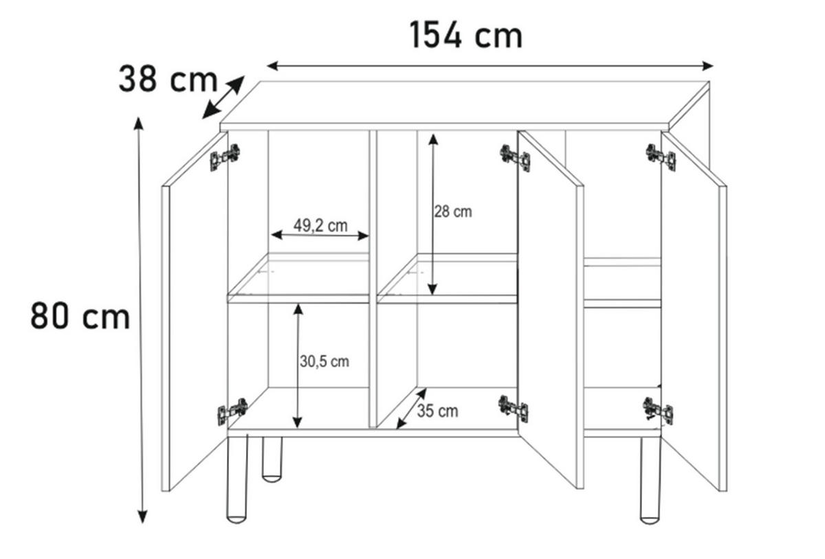 SIDEBOARD Benvie 3T Schwarz 154/80/38 cm – mit Glastüren und goldenen Beinen - Goldfarben/Schwarz, Holzwerkstoff (154/80/38cm) - AX Living
