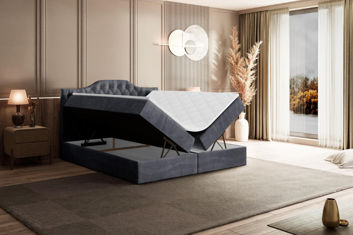 BOXBETT mit Matratze H4 und Lattenrost - VILA-1 - 140x200 cm - H4 - Dunkelgrau - Dunkelgrau, Holzwerkstoff (140/200cm) - ALTDECOR