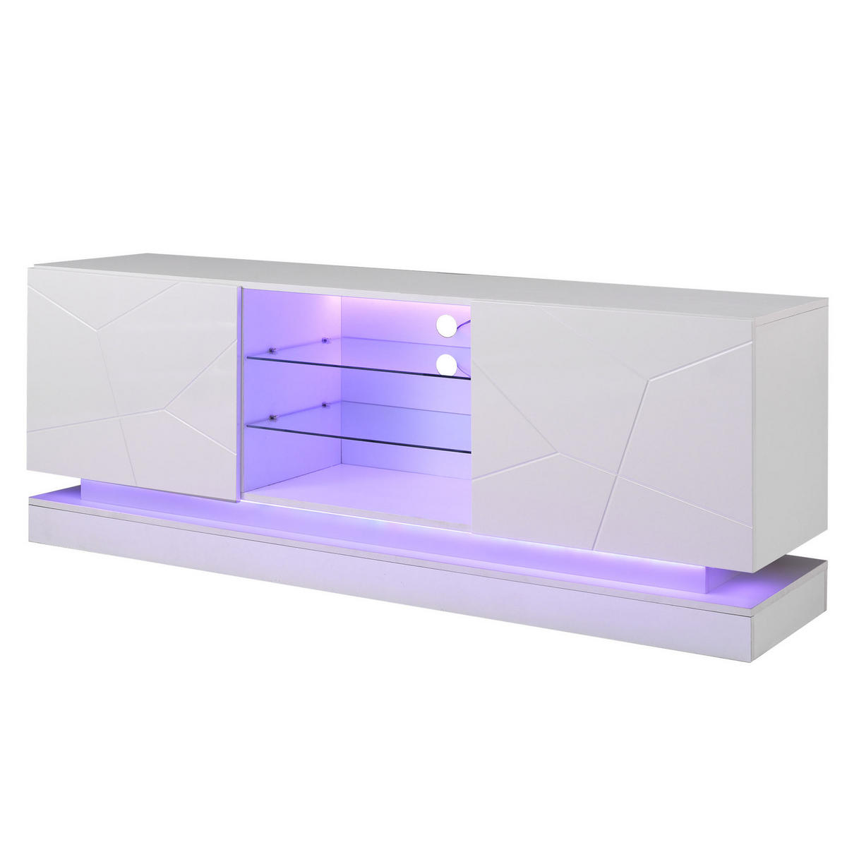 TV-SCHRANK aus Spanplatte 160x38,5x60 cm Weiß mit verstellbarer Glasablage, USB-Lichtleiste und leisem Scharnier - Weiß, Holzwerkstoff (160/60/38.5cm) - Modfu