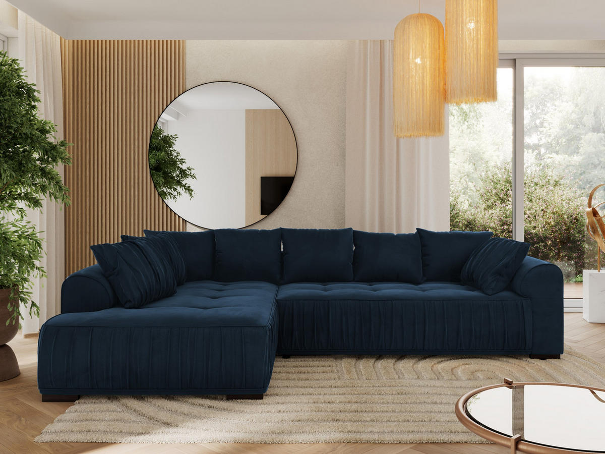 ECKSOFA ORTA Dunkelblau Velvet - Links - Blau/Schwarz, Textil (325/200cm) - MKS