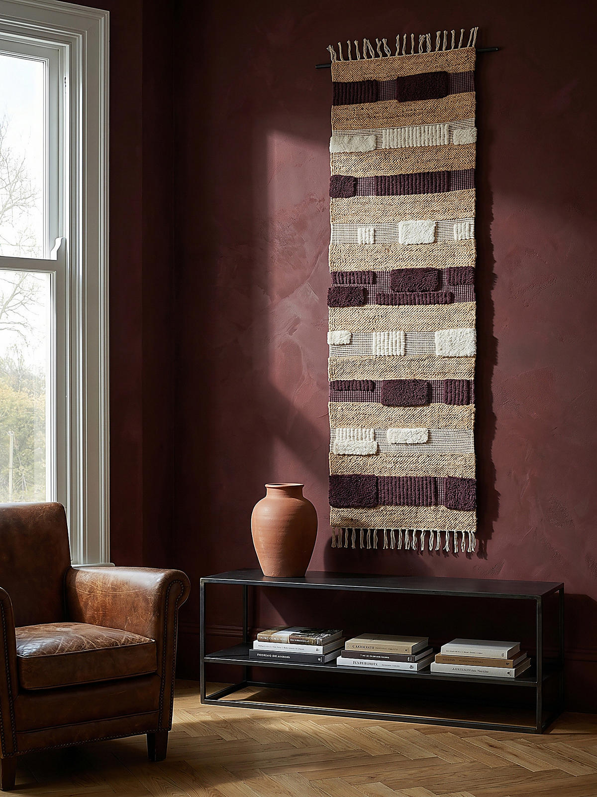 JUTETEPPICH handgewebt mit Fransen WHARFE, im Patchwork-Stil, Natur-Lila, 60 x 230 cm - Lila, Textil (60/230cm) - KADIMA DESIGN