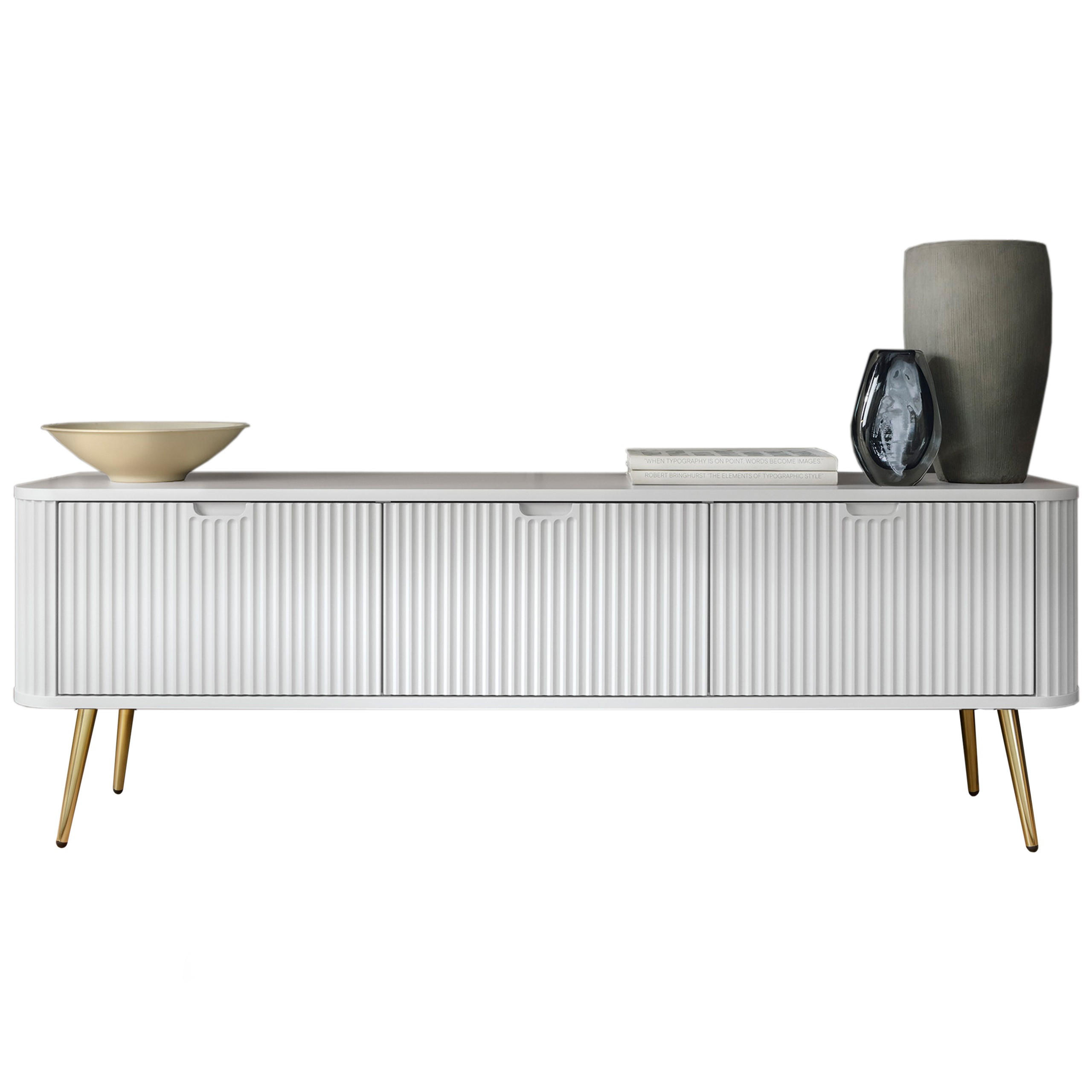Bettso Tv-Schrank Weiß, Gold 168x57x39 cm