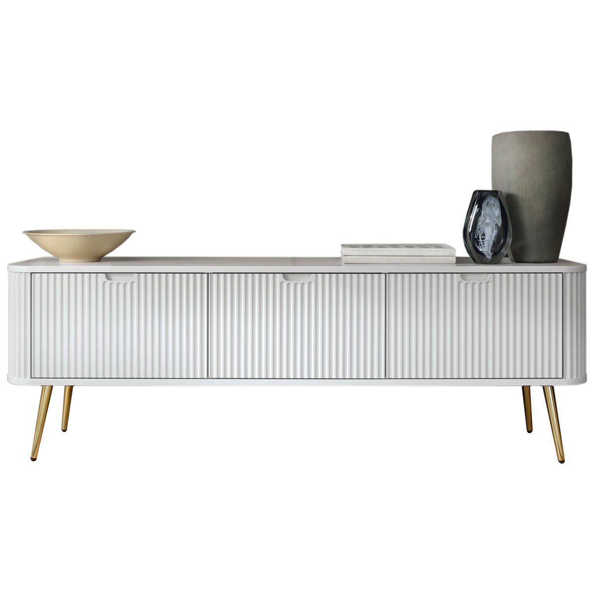 TV-SCHRANK Zova Weiß, Goldene Beine, Tv-Tisch - Goldfarben/Weiß, Holzwerkstoff/Metall (168/57/39cm) - Bettso