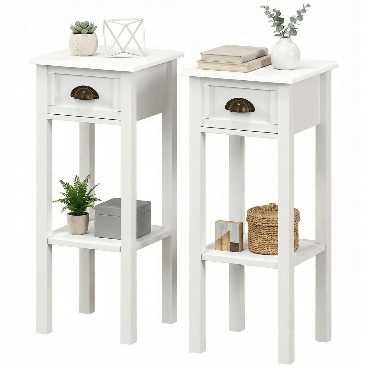 BEISTELLTISCH DE-15838 2er-Set mit Schublade Weiß - Weiß, Holzwerkstoff (30/30/75cm) - ComfortXL