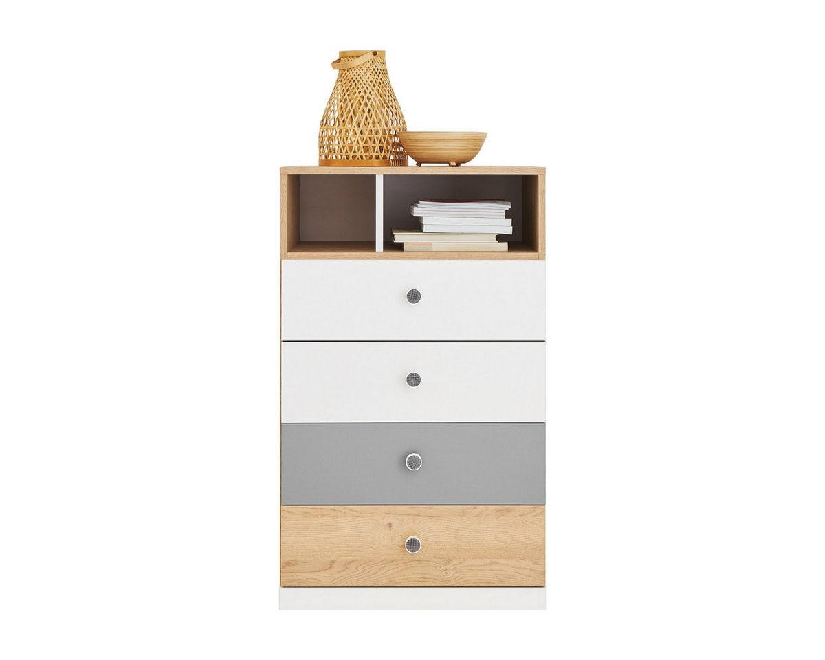 KINDERKOMMODE POKO 10 60/100/40 cm in Biskuiteiche / Weiß Lux / Grau - Eichefarben/Weiß, Holzwerkstoff (60/100/40cm) - Deine Möbel 24
