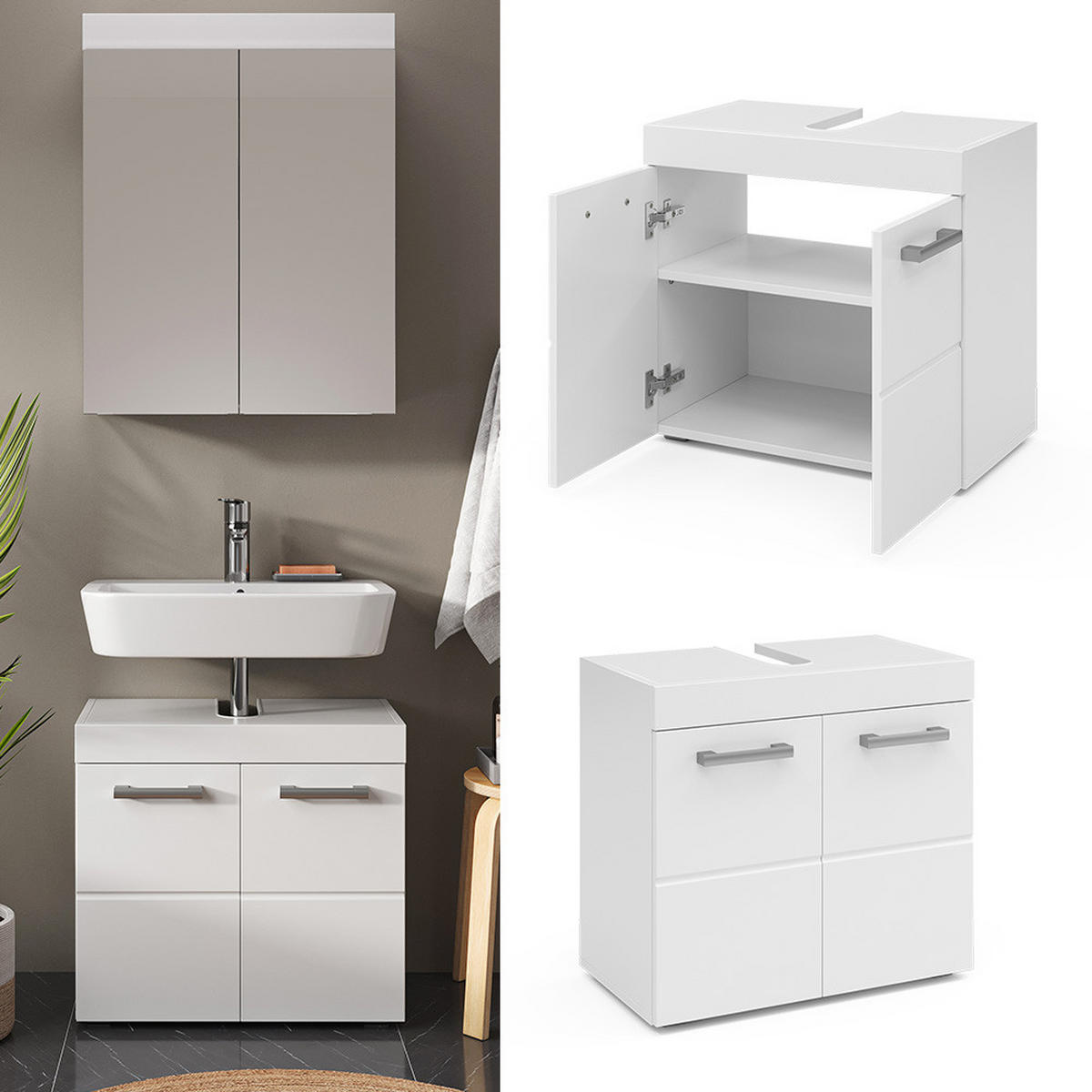 WASCHBECKENUNTERSCHRANK Luna Weiß 60 x 56 cm - Weiß, Holzwerkstoff (60/56/34cm) - Vicco