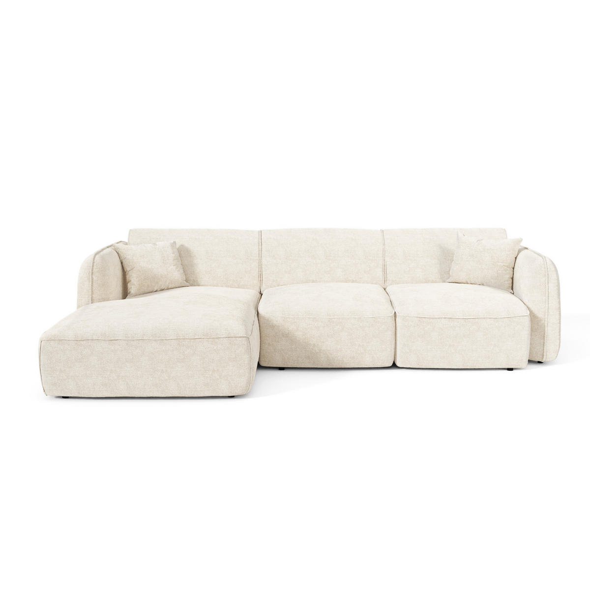 ECKSOFA (links) LOMI Geprägter Samt Creme 274cm - Creme, Textil (274/174cm) - Premium Interiors