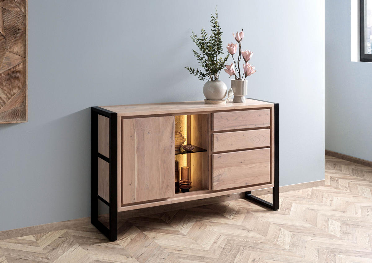 SIDEBOARD Akazie / Altholz 150x40x90 natur lackiert DENVER #110 - Braun, Holz (150/90/40cm) - Massivmoebel24