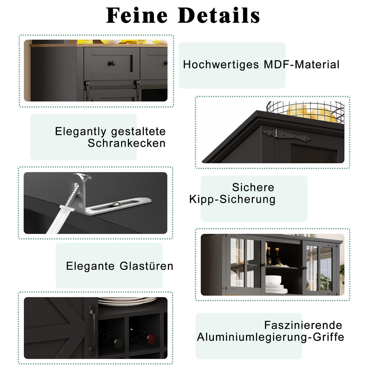 KUHINJSKI ormar, 105/38,4/180 cm, MDF crni, s LED rasvjetom - crna, drvni materijal (105/180/38.4cm) - BEAOK