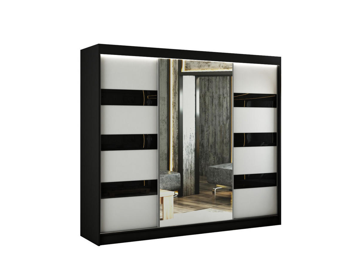 KLEIDERSCHRANK mit Spiegel und Schiebetüren LOSTE - 250 cm Schwarz|Schwarz - Schwarz, Holzwerkstoff (250/215/61cm) - ALTDECOR