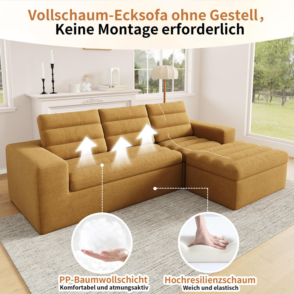 ECKSOFA 253/161/89 cm Orange mit 1 Fußhocker - Orange, Textil (253/161cm) - Oxeza
