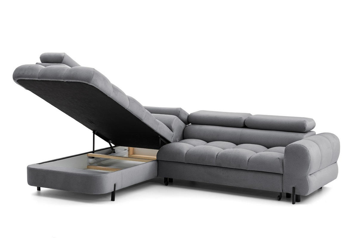 ECKSOFA BOWL L Links mit Schlaffunktion 125x195 Velours Dunkelgrau - Dunkelgrau/Schwarz, Holz/Textil (260/195cm) - Muffo