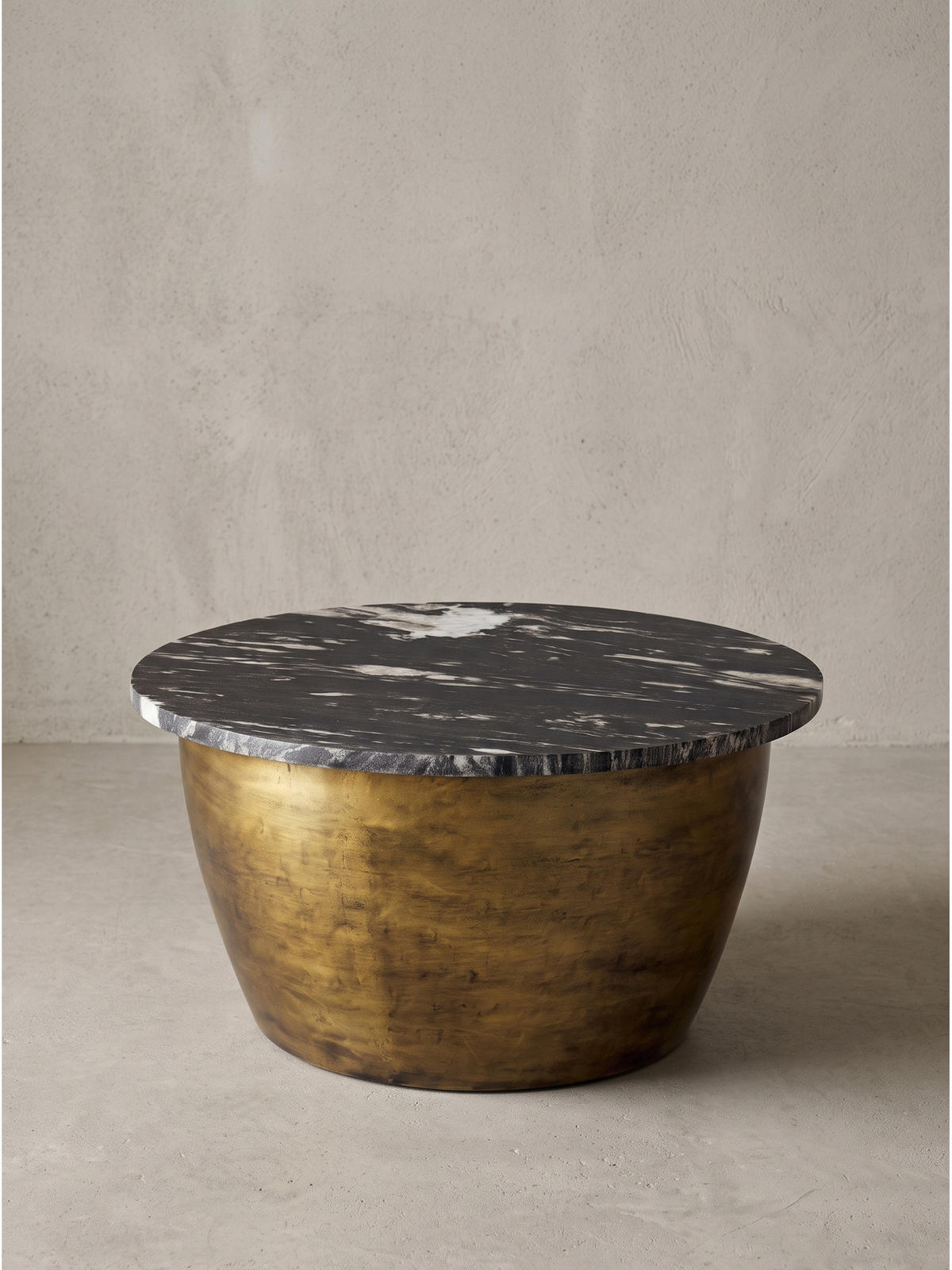 COUCHTISCH HAVEL, Marmor, handgefertigt, Schwarz-Gold, Ø 60 x 34 cm - Goldfarben, Stein/Metall (60/60/34cm) - KADIMA DESIGN