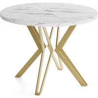 ESSTISCH Daisy runder ausziehbarer, Marmor Weiß 120-200/100/76 cm - Ecru/Goldfarben, Holzwerkstoff/Metall (120/120/76cm) - WFL GROUP