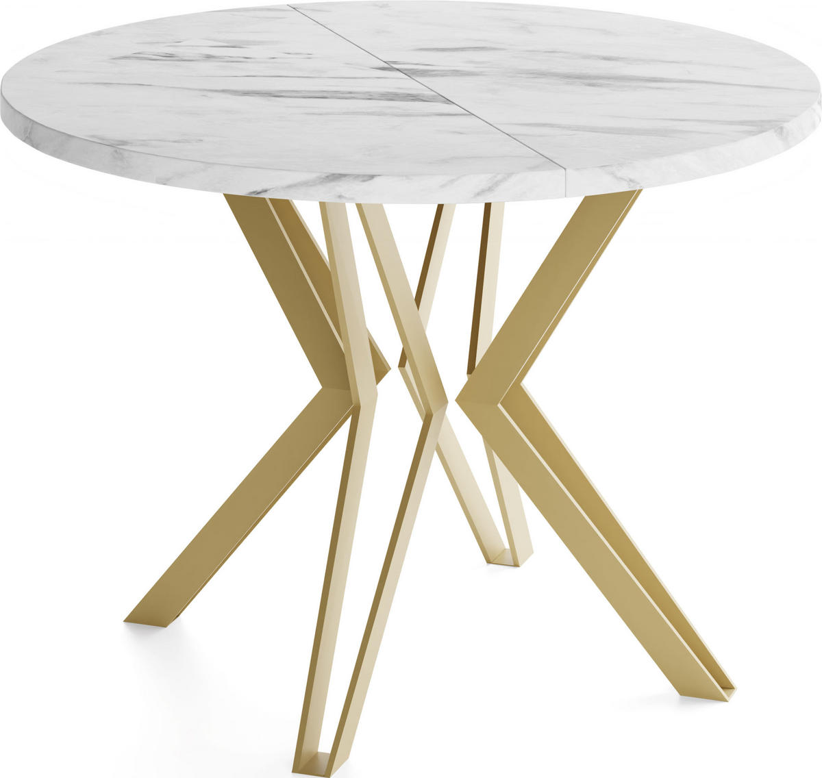 ESSTISCH Daisy runder ausziehbarer, Marmor Weiß 120-200/100/76 cm - Ecru/Goldfarben, Holzwerkstoff/Metall (120/120/76cm) - WFL GROUP