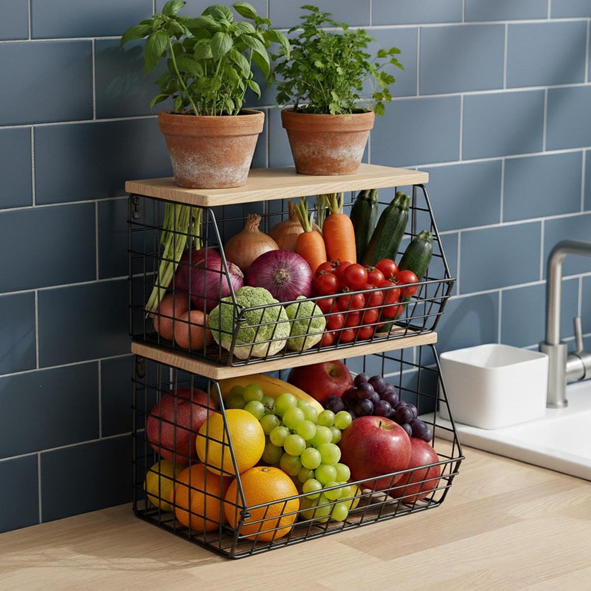 OBSTKORB Wandregal - Schwarz, Holzwerkstoff/Metall (30cm) - Relaxdays