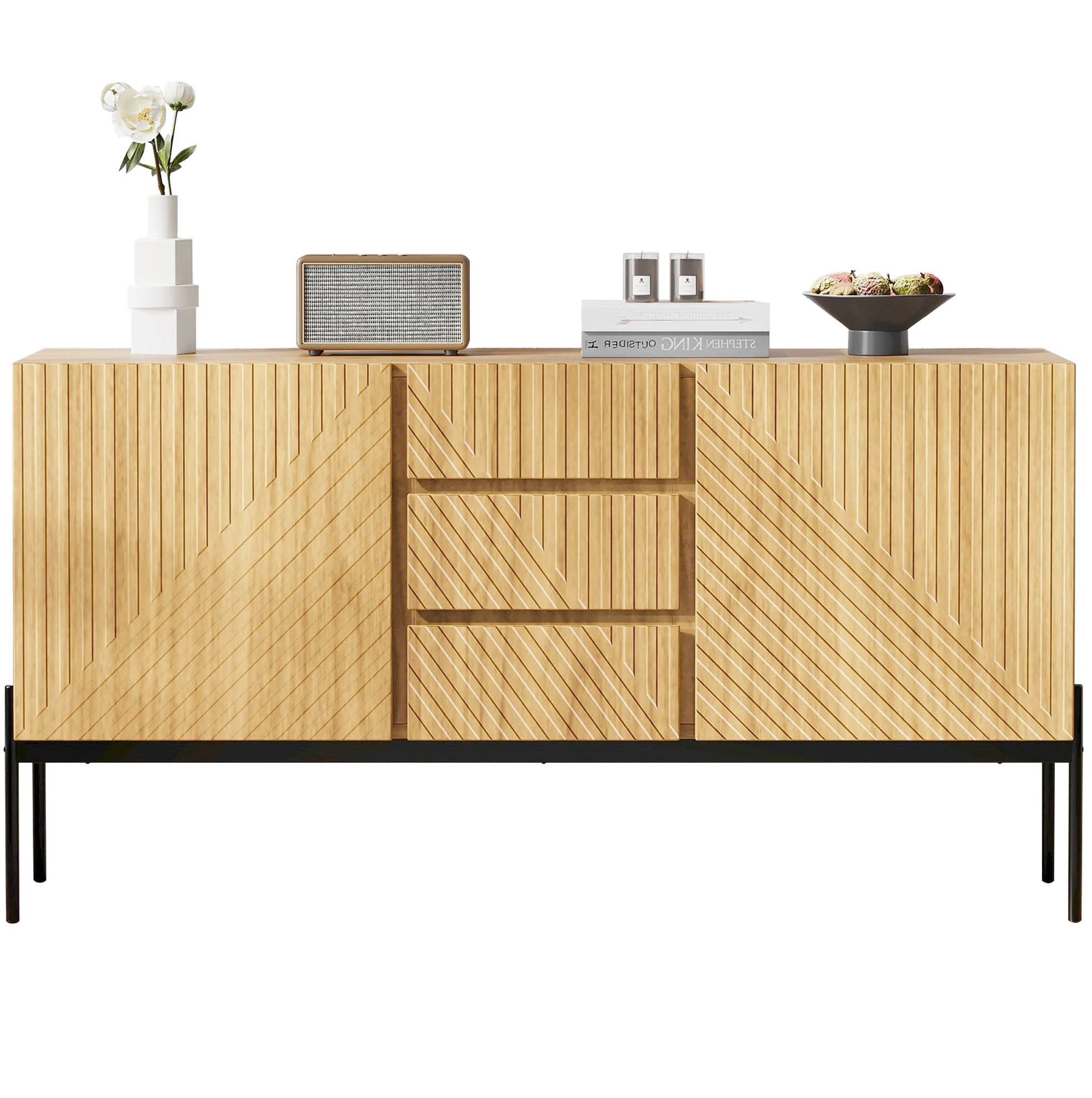 SIDEBOARD mit 2 Türen und 3 Schubladen, Natur, Metallbeine, 140/40/75 cm, Natur - Naturfarben, Holzwerkstoff (140/75/40cm) - Redom