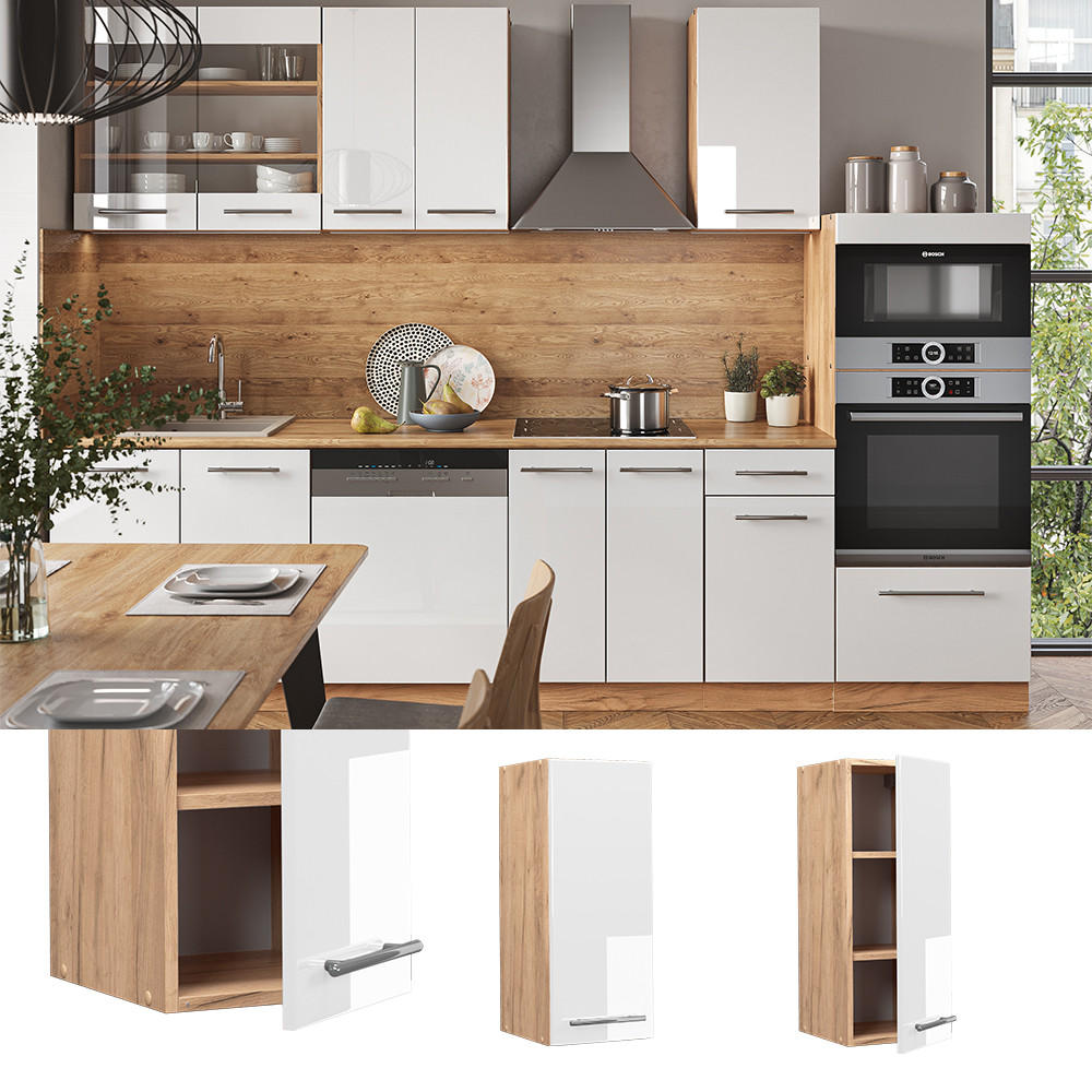 HÄNGESCHRANK Fame-Line Weiß Hochglanz 30 cm - Honigeiche/Weiß Hochglanz, Holzwerkstoff (30/72/34.1cm) - Vicco