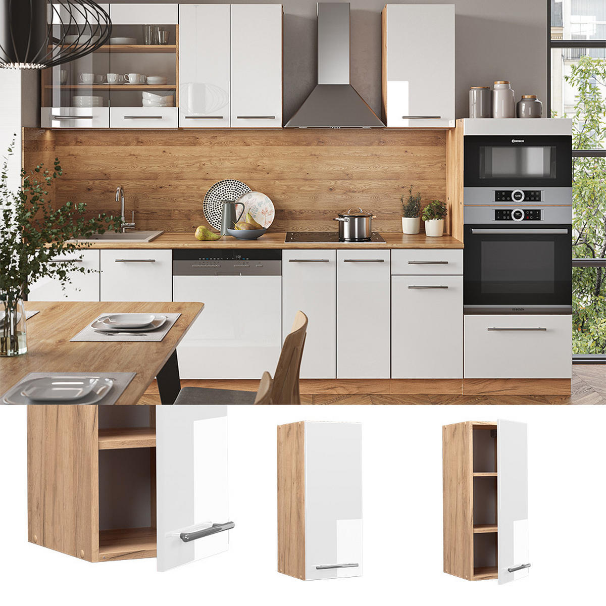 HÄNGESCHRANK Fame-Line Weiß Hochglanz 30 cm - Honigeiche/Weiß Hochglanz, Holzwerkstoff (30/72/34.1cm) - Vicco