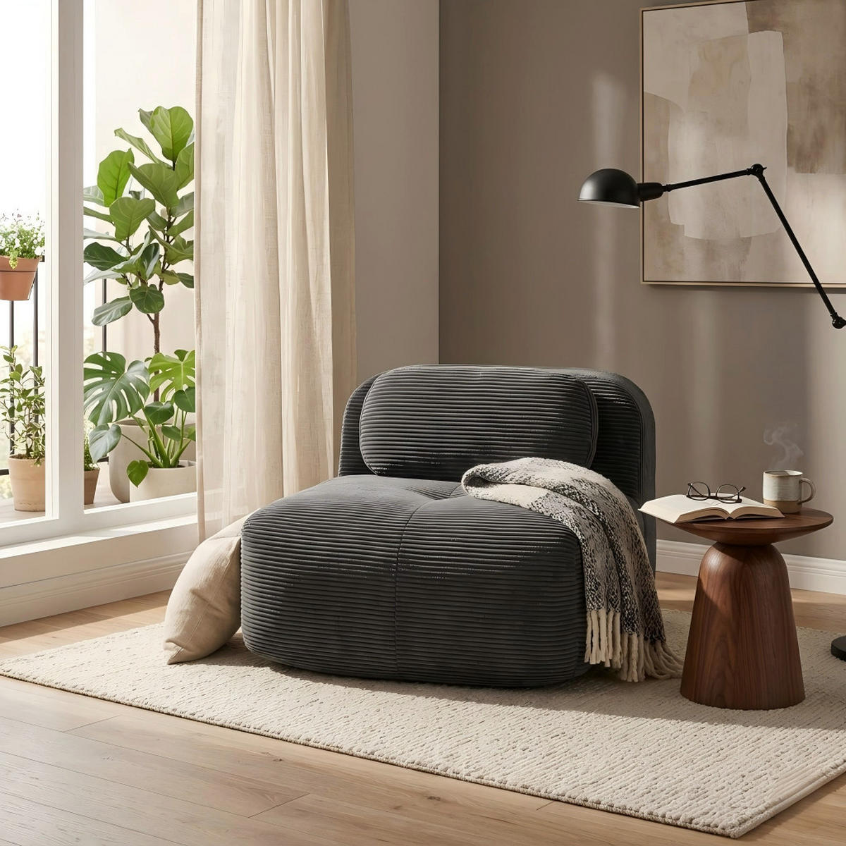 SOFAMODUL in cordstoff schwarz ohne armlehnen & modular - Schwarz, Textil (103/75/90cm) - Urban Meuble
