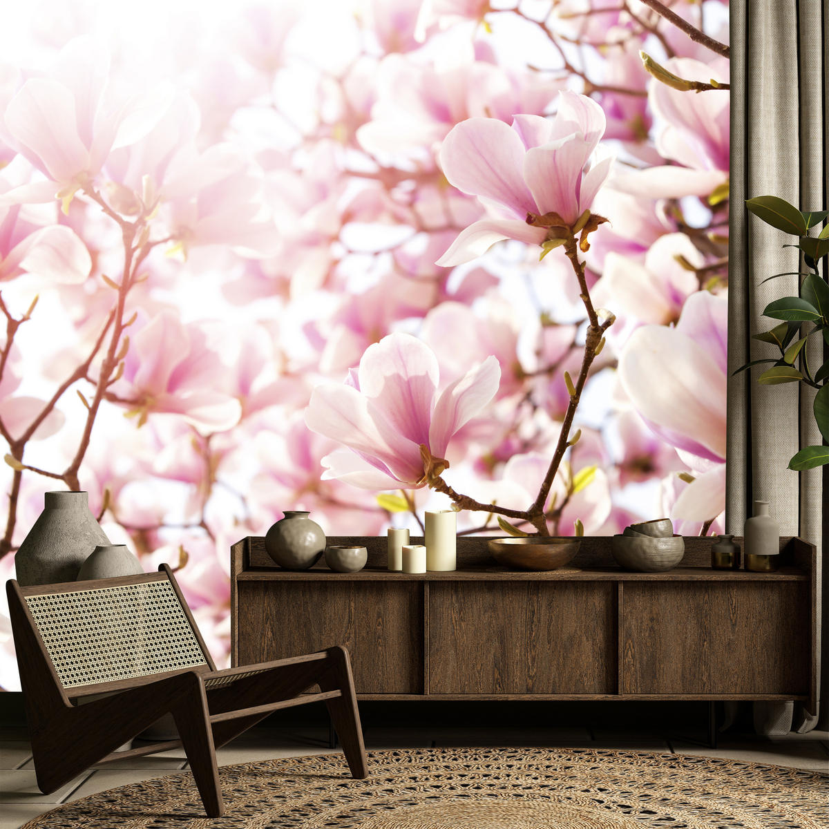 FOTOTAPETA Pre Spálňu Ružové Kvety Magnólie Florálna Jemná 500 x 350 cm - hnedá/ružová, papier (500/350cm) - Muralo