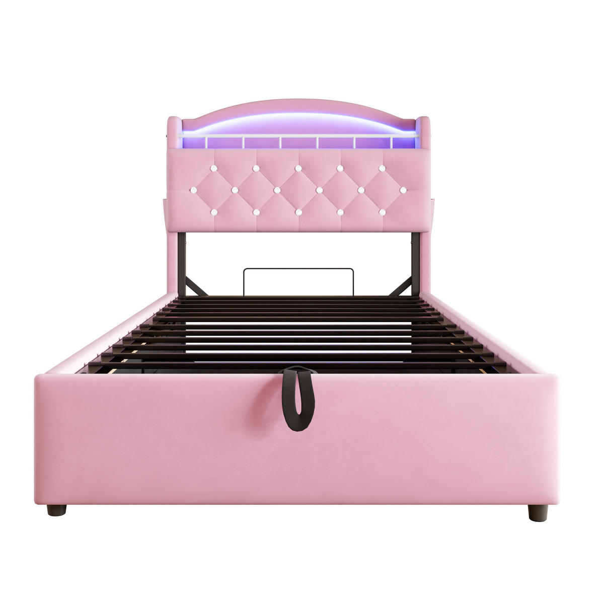 ČALÚNENÁ posteľ z látky 90x200 cm ružová s LED osvetlením, USB-C a úložným priestorom - pink, textil (90/200cm) - Modfu