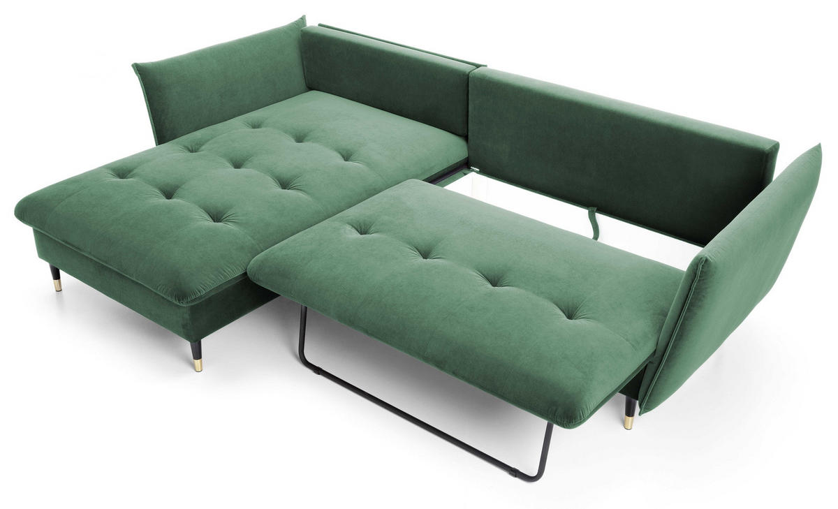ECKSOFA 260 cm Sagir mit Schalffunktion, Bettkasten, Links - Grün - Schwarz/Grün, Holz (167/258cm) - Emporius