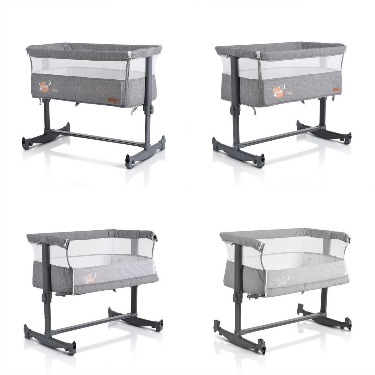 BEISTELLBETT Always Together hellgrau 82 x 50 cm, Schaukelfunktion, 5-fach verstellbar, 30° Neigung - Grau, Metall (50/82cm) - Cangaroo