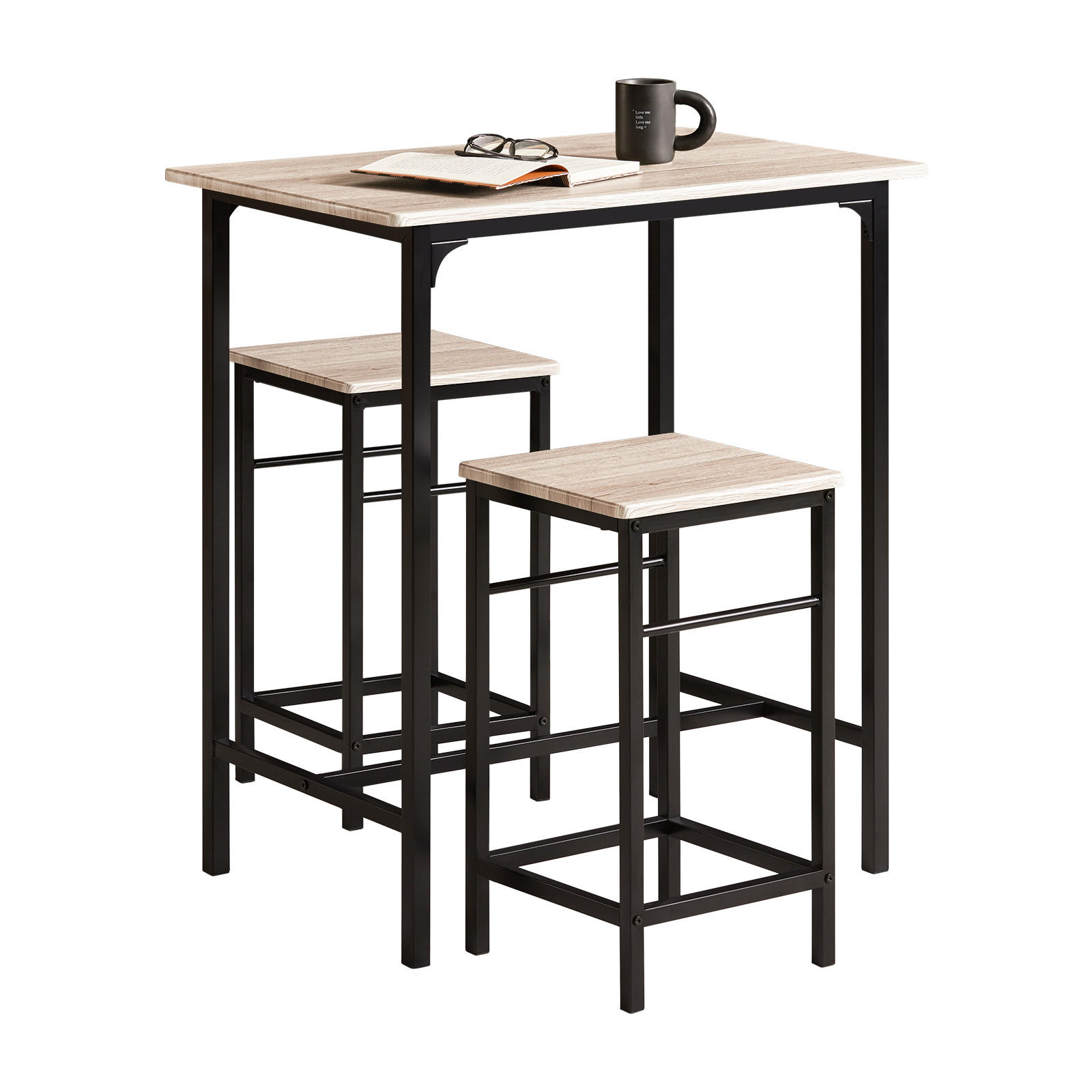 BARTISCH + 2 x BARHOCKER - Naturfarben, Holzwerkstoff (80/88/50cm) - SoBuy